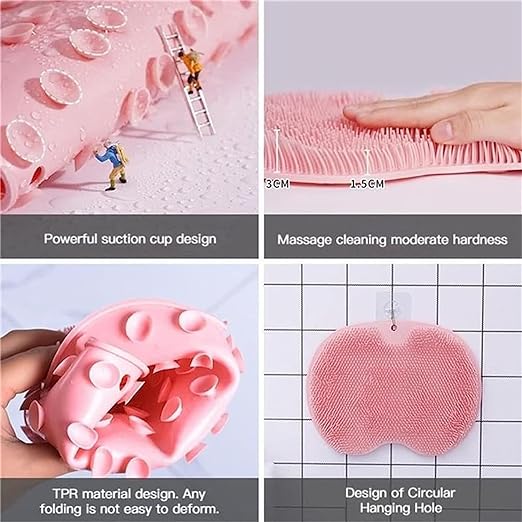 Shower Foot &amp; Back Scrubber Mat, Wall Stick Suction Silicone Bathroom Scrubber (Random color)