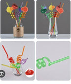 4Pcs Cartoon Lime Lemon Pineapple Watermelon Plastic Spiral Drinking Straws Children (random color )