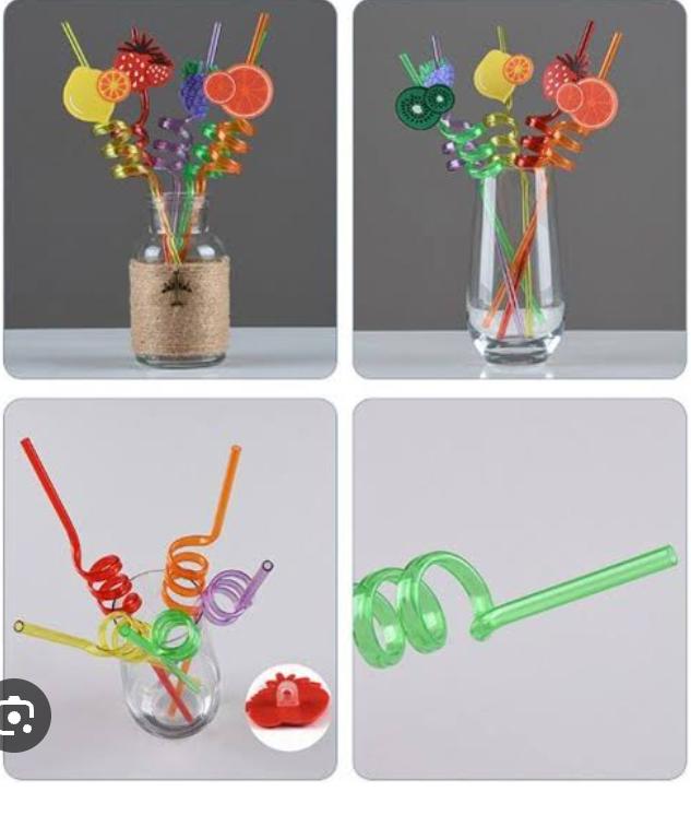 4Pcs Cartoon Lime Lemon Pineapple Watermelon Plastic Spiral Drinking Straws Children (random color )