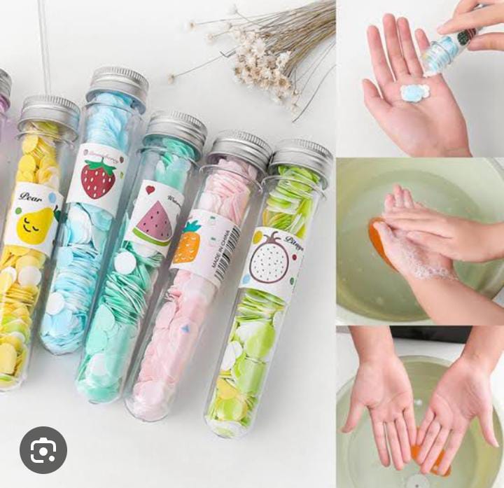 200 PCS Disposable Paper Soap with Portable Tube Bottle – Multi-Color Travel Soap Sheets for Hand Washing, Camping, and Outdoor Use