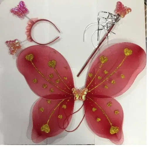 Kids Baby Fairy Wings Fashion Butterfly Wings Dress Up Party 3 pcs set (wing+Stick+ hairband)