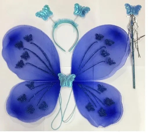 Kids Baby Fairy Wings Fashion Butterfly Wings Dress Up Party 3 pcs set (wing+Stick+ hairband)