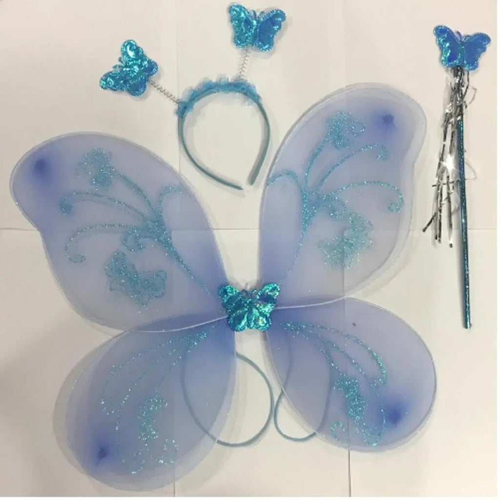 Kids Baby Fairy Wings Fashion Butterfly Wings Dress Up Party 3 pcs set (wing+Stick+ hairband)