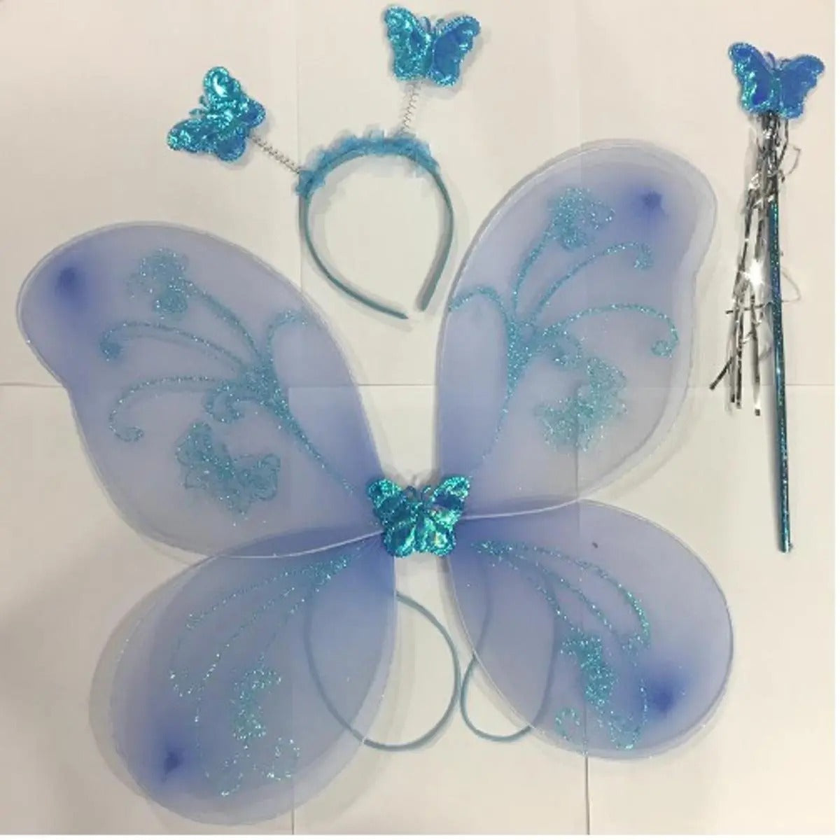 Kids Baby Fairy Wings Fashion Butterfly Wings Dress Up Party 3 pcs set (wing+Stick+ hairband)