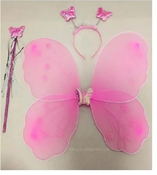 Kids Baby Fairy Wings Fashion Butterfly Wings Dress Up Party 3 pcs set (wing+Stick+ hairband)
