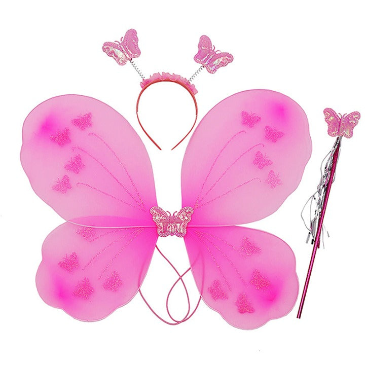 Kids Baby Fairy Wings Fashion Butterfly Wings Dress Up Party 3 pcs set (wing+Stick+ hairband)
