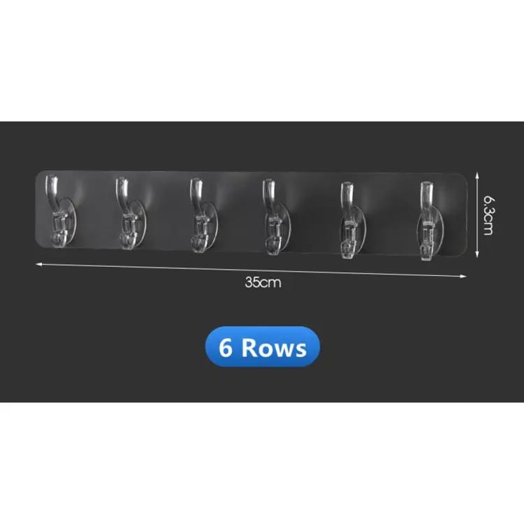 (Pack of 3 6 Row Transparent Wall Hooks Self Adhesive Clothes Coat Door Hanger Towel Key Holder Bathroom Kitchen Storage Sticker Hook