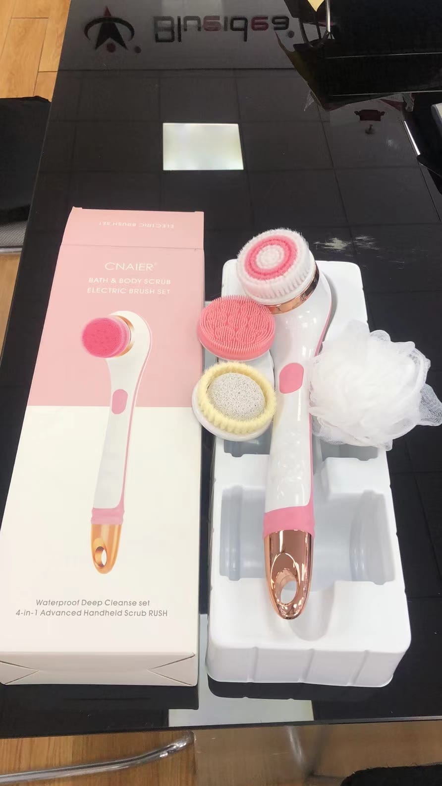 CNAIER Bath and Body Scrub Electric Brush Set - Rechargeable 4 in 1 (Random Color)