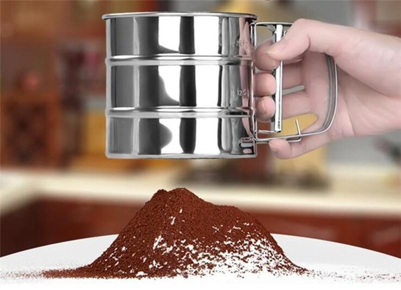 Flour Sifter, Stainless Steel Sifter for Baking, Double Layer Fine Mesh Baking Sifter, One Hand Press Crank Sifter for Powdered Sugar Shaker Duster, Flour Sieve Sifter for Baking Cakes
