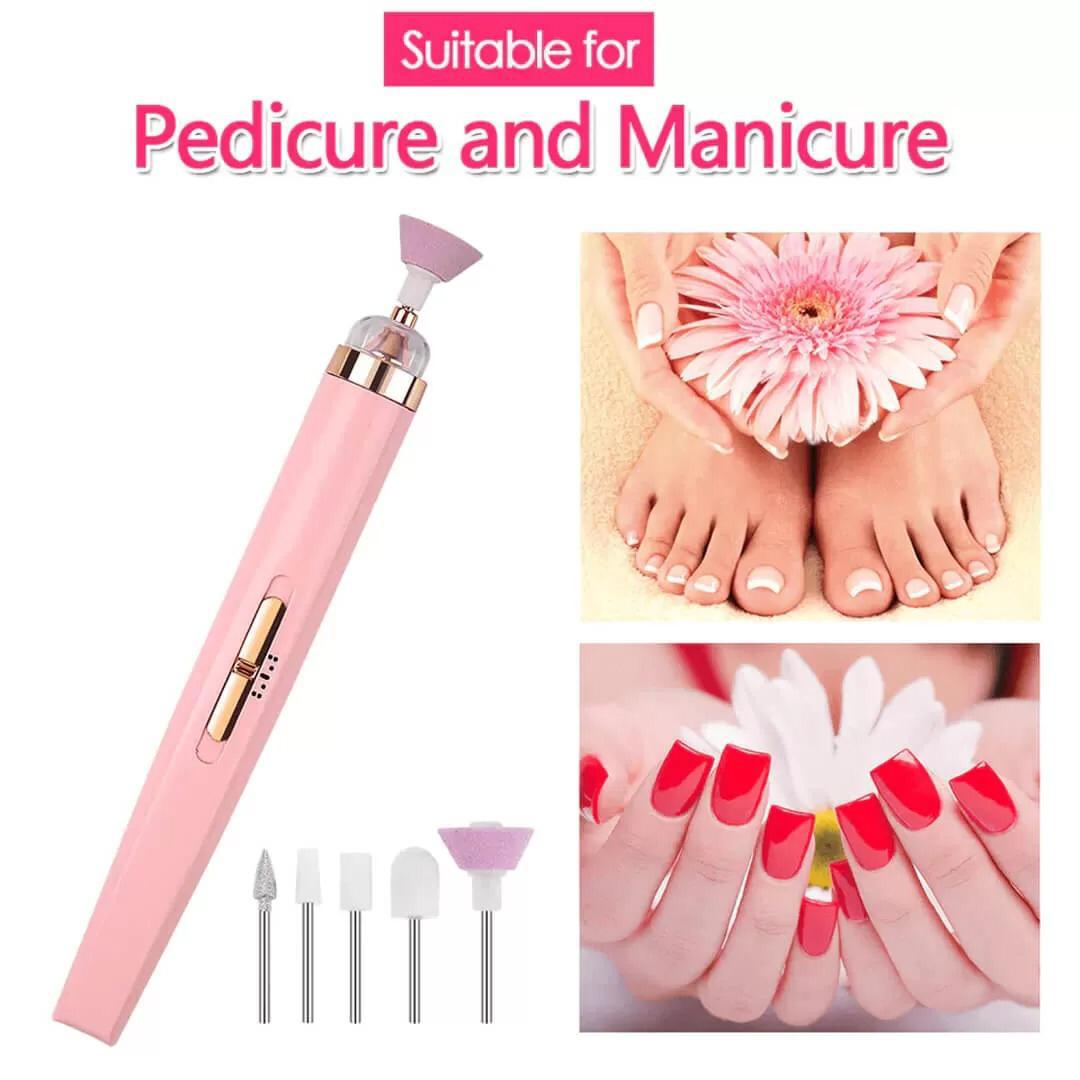 5 IN 1 Professional Manicure Nail | Salon Nail Finishing Touch | Nail Grinding, Burnishing Machine | Full Manicure and Pedicure Tool - Random Color