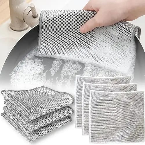Durable Wire Dish Washing Cleaning Cloth – Heavy-Duty Scrubbing Rugs for Kitchen Dishes, Utensils &amp; Cookware - Pack Of 10
