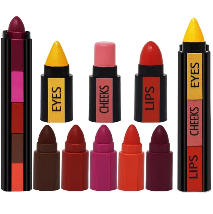 3 in 1  HUDA  Beauty  Professional  Eyes Cheeks Lips (Lipsticks)