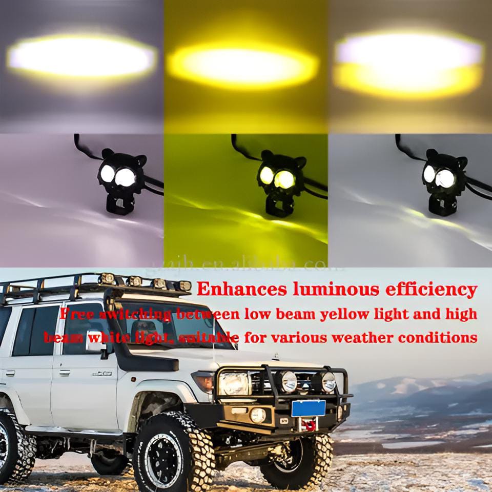 PACK OF 2 Owl Shape Crystal Multi Color Drl Led Fog Light For Bikes Universal Fitment For Bikes  Metal Back Body
