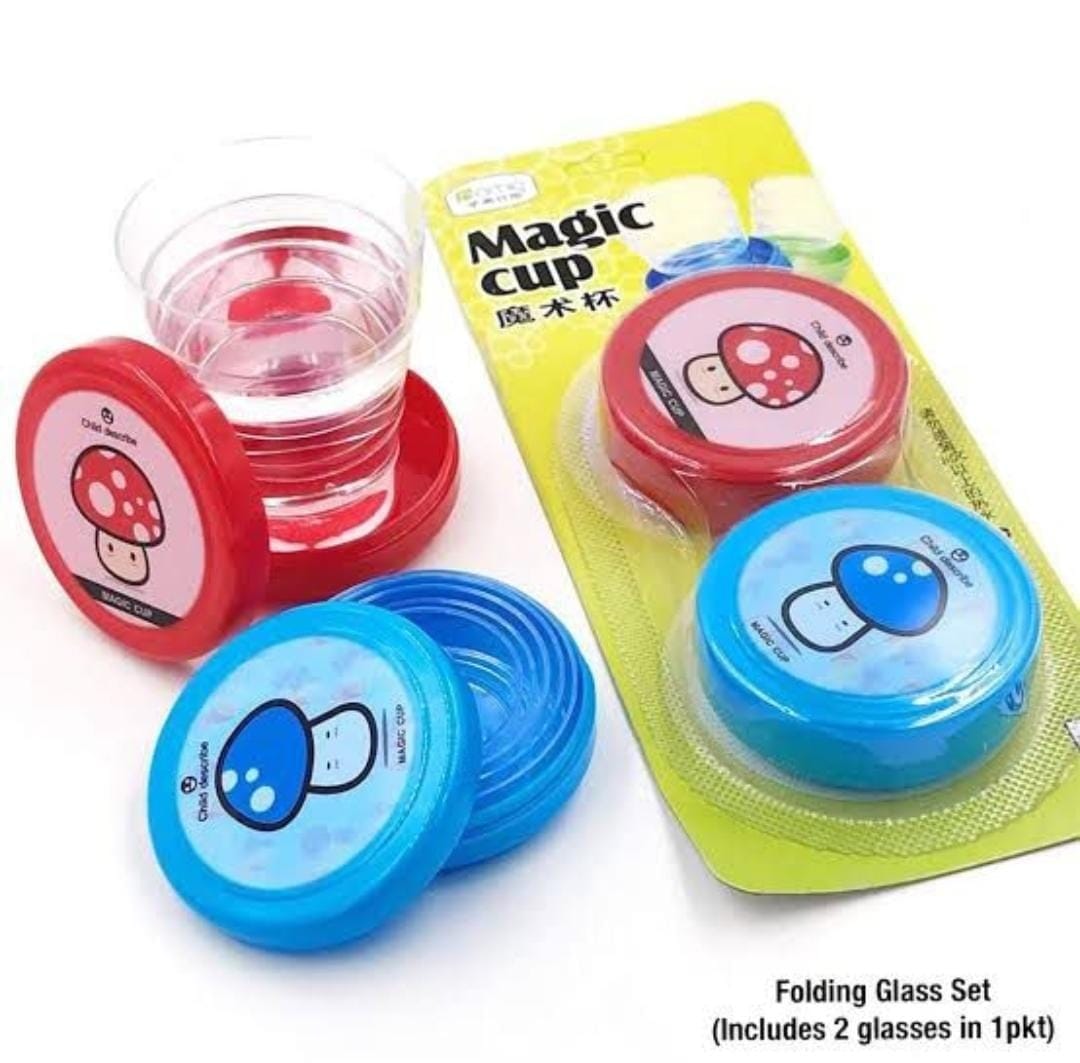 Pack of 2  Magic Glass for Kids, Folding Collapsible Magic Cup, Foldable Mug Glass for Travel, Outdoors, Hiking (Random Color)