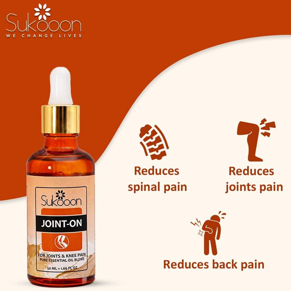 Sukoon Joint On Essential Oil Blend for pain in joints, back pain, arthritis pain, knee pain, tennis elbow, strains and sprains (30ml)