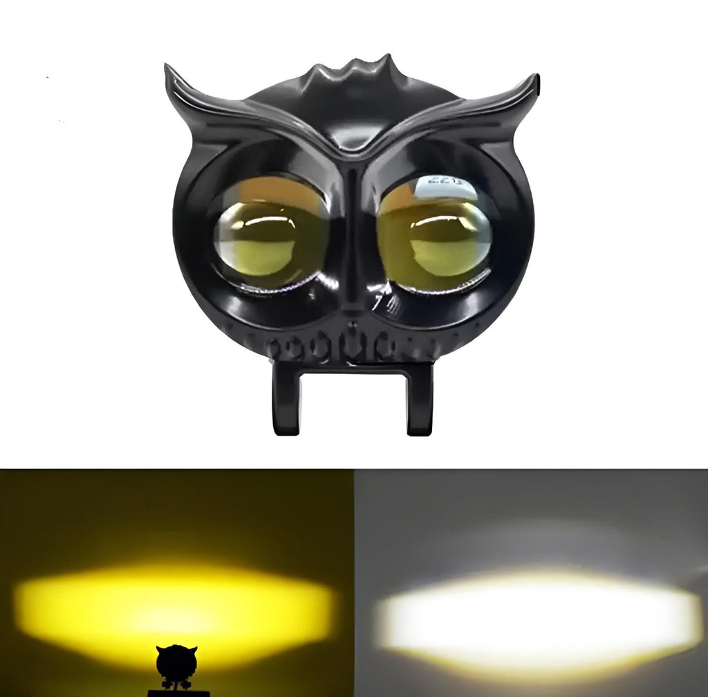 OWL Shape Fog Yellow-White &amp; Flash light Low &amp; High Beam Owl Plastic Body Spot Light for All Cars And Bikes 9V-60V 40W
