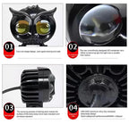2 Pcs OWL Shape Fog Yellow-White &amp; Flash light Low &amp; High Beam Owl Plastic Body Spot Light for All Cars And Bikes 9V-60V 40W