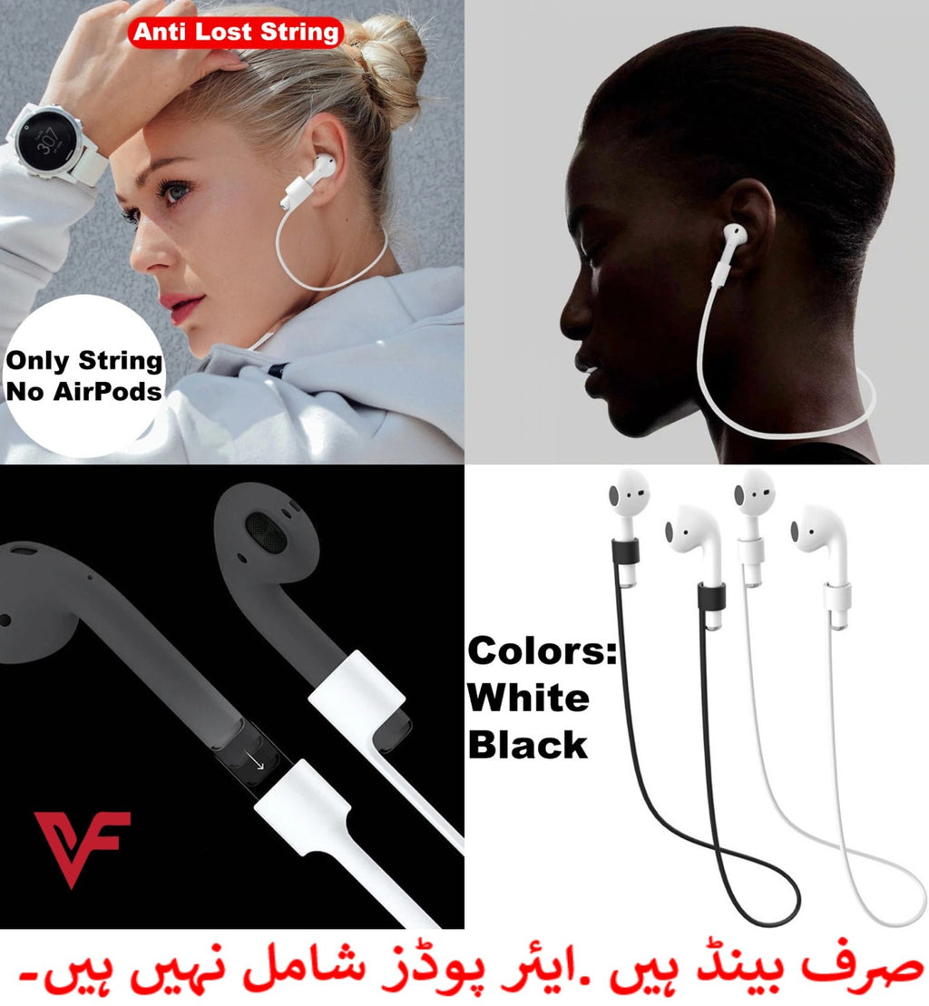 (Combo deal  1 Black x 1 White ) Anti Lost Silicone Earphone Rope Holder Cable For AirPods Strap Wireless Bluetooth Headphone Neck Strap Cord String 55CM
