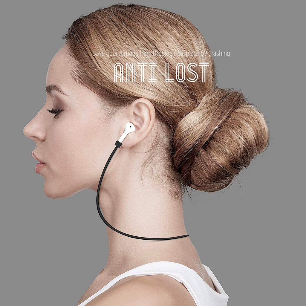 (Combo deal  1 Black x 1 White ) Anti Lost Silicone Earphone Rope Holder Cable For AirPods Strap Wireless Bluetooth Headphone Neck Strap Cord String 55CM