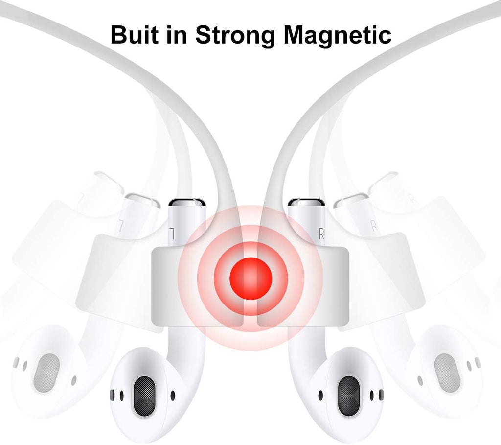 (Combo deal  1 Black x 1 White ) Anti Lost Silicone Earphone Rope Holder Cable For AirPods Strap Wireless Bluetooth Headphone Neck Strap Cord String 55CM