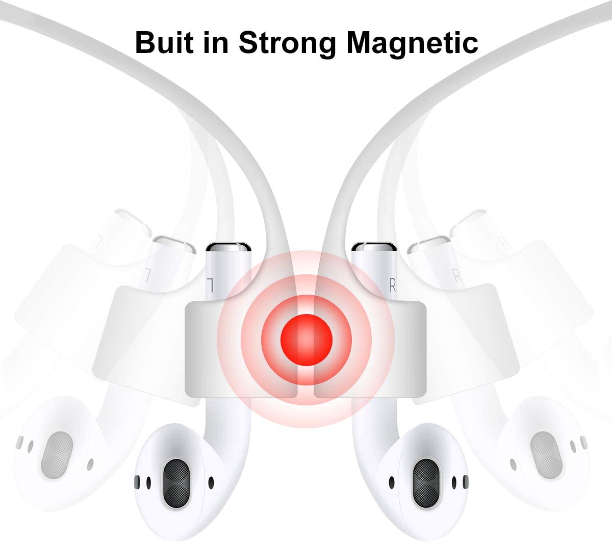 (Combo deal  1 Black x 1 White ) Anti Lost Silicone Earphone Rope Holder Cable For AirPods Strap Wireless Bluetooth Headphone Neck Strap Cord String 55CM