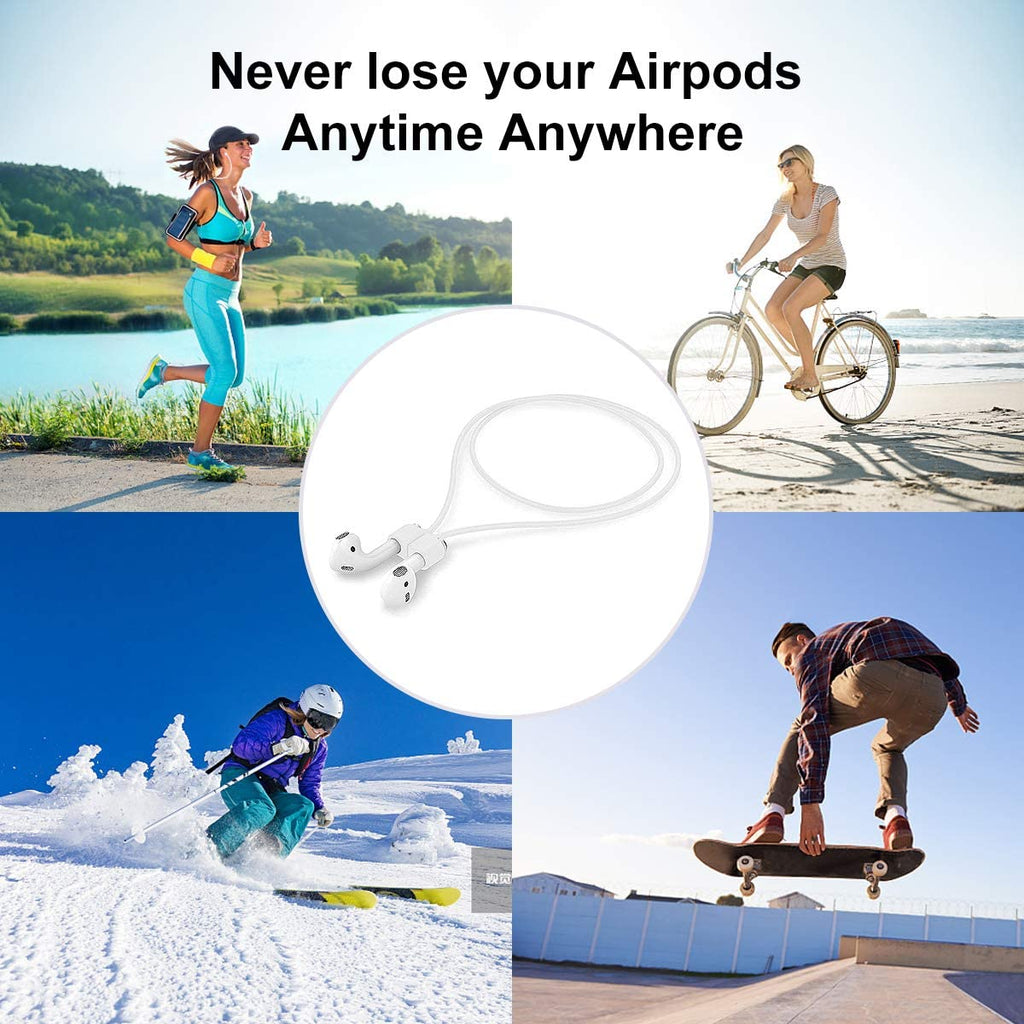 (Combo deal  1 Black x 1 White ) Anti Lost Silicone Earphone Rope Holder Cable For AirPods Strap Wireless Bluetooth Headphone Neck Strap Cord String 55CM