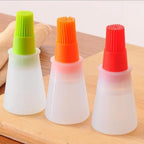 Portable Silicone Oil Bottle with Brush | Grill Oil Brushes for Kitchen Baking BBQ Tool Kitchen Tools for BBQ (Random color)