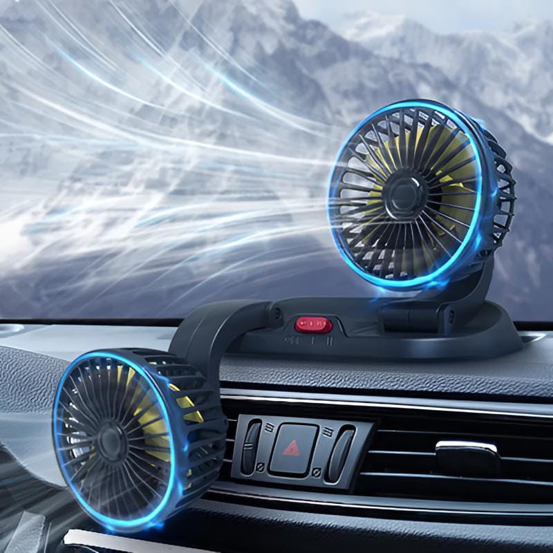 12v Car Dashboard cooling fan, dual head fan 360 degree rotation Fan for Cars