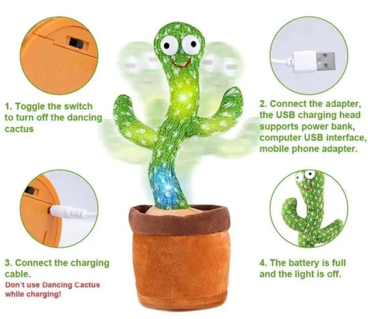 Dancing Cactus Toy | Talking Cactus | Tree Cactus Plush Toy for Children, Kids &amp; Toddlers - Rechargeable Cactus Toys For Kids - With Box