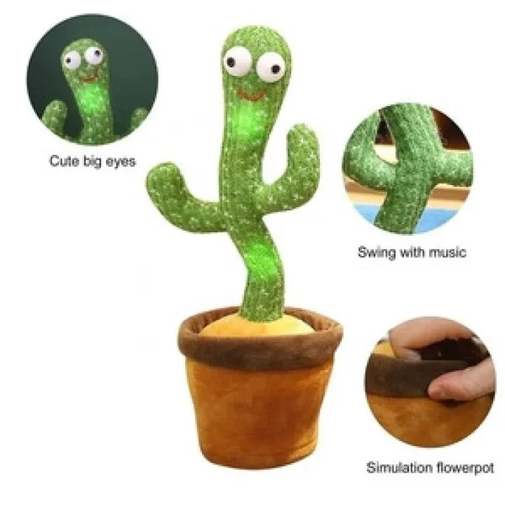 Dancing Cactus Toy – Singing, Talking, Voice Recording Plush with USB Rechargeable Function – Fun Educational Gift for Babies and Kids (Ages 6 Months &amp; Up) - Rechargeable - With Cap