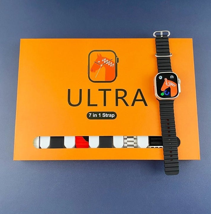 7 in 1 Ultra Smart Watch | 2.0" LCD | 7 Premium Straps | Bluetooth Calling | Wireless Charging | Heart Rate, GPS &amp; Sleep Tracker - Multicolor Strap (Random Box)