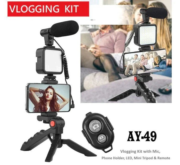 Ay-49 Video Making Kit Vlogging Tripod Triple Band Light With Bluetooth Remote