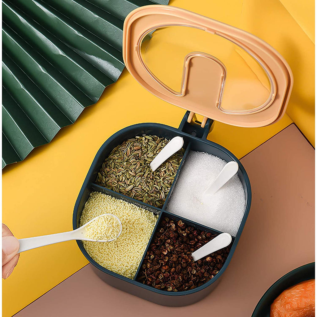Combo Deal - 4 Section Spice Container Box &amp; Multi-function Spit Bone 10 Plate Set Kitchen Storage Organizer (Random color)