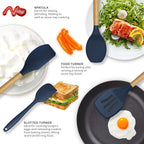 12 Pcs Silicone Cooking Utensils Kitchen Utensil Set | Heat Resistant Kitchen Non toxic Spatula Set with Turner Tongs,Spoon,Brush,Whisk-Wooden Handle - Random Color
