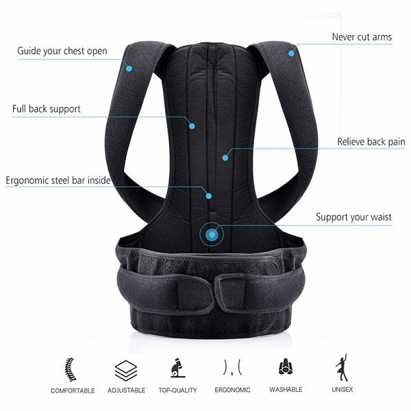 Posture Corrector Back Support Brace With Breathable Material And Fully Adjustable Velcro Straps