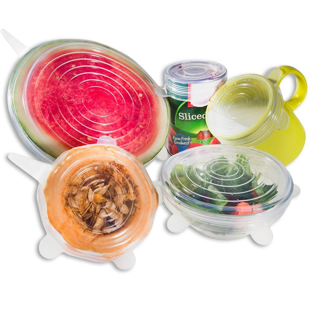 6Pcs Kitchen Reusable Silicone Seal Lid, Universal Silicone Stretch Lids for Food Preservation, Vacuum Food Storage, Bowl Cover and Cookware Cover for Kitchen and Home
