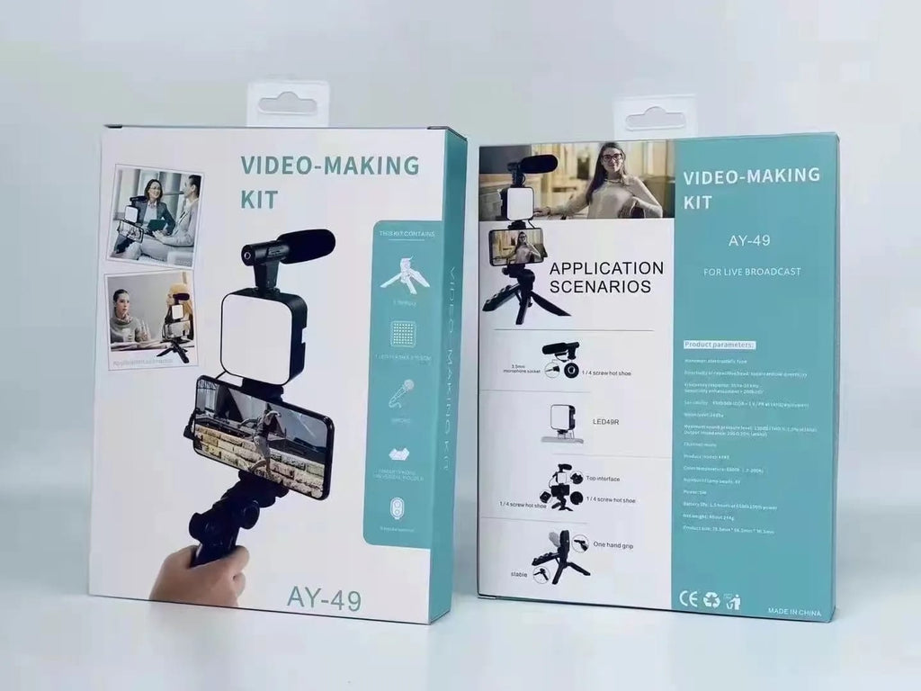 AY-49 Vlogger video making Kits Vlog Microphone LED Fill Light Mini Tripod mobile holder