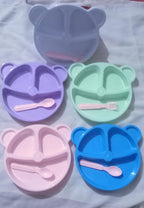 5 Pcs Bear Plate Set - Cartoon compartment dinner plate | Includes Divided Plate, Fork &amp; Spoon, Perfect For Toddlers &amp; Preschoolers (Random color)