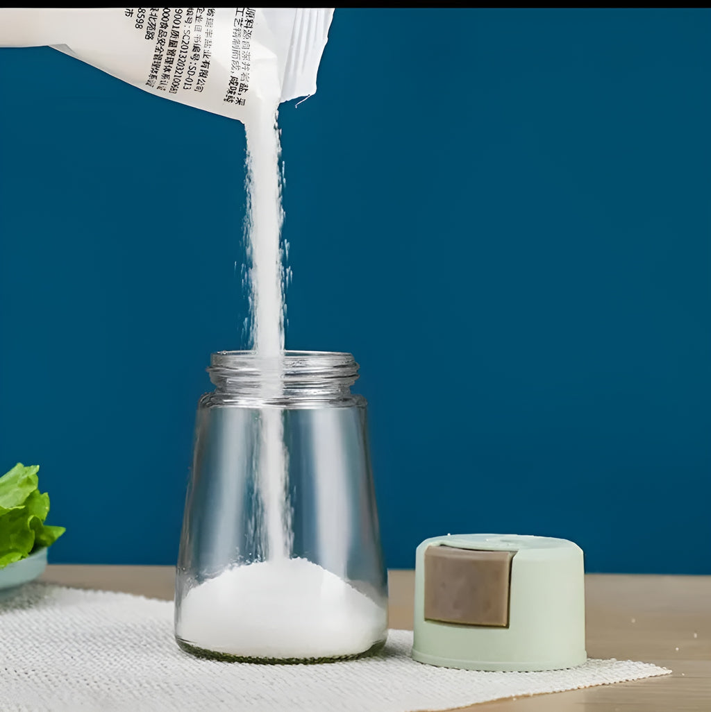 Sealed Seasoning quantitative Bottle salt pepper condiment Dispenser Glass Spice Jar | Salt Control Bottle Press - 180ml (random color)