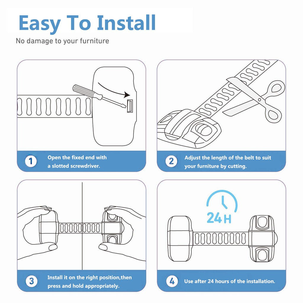 Multipurpose Adjustable and Flexible Baby Safety Latch for Drawers Cabinets etc,
