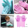 Magic Silicone Dish washing Gloves – Reusable Rubber Cleaning Gloves with Built-In Scrubber for Kitchen &amp; Household Use (Random color)