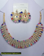 Colorful chowker neckless and  crystal round earrings  jewellery set for girls, womans