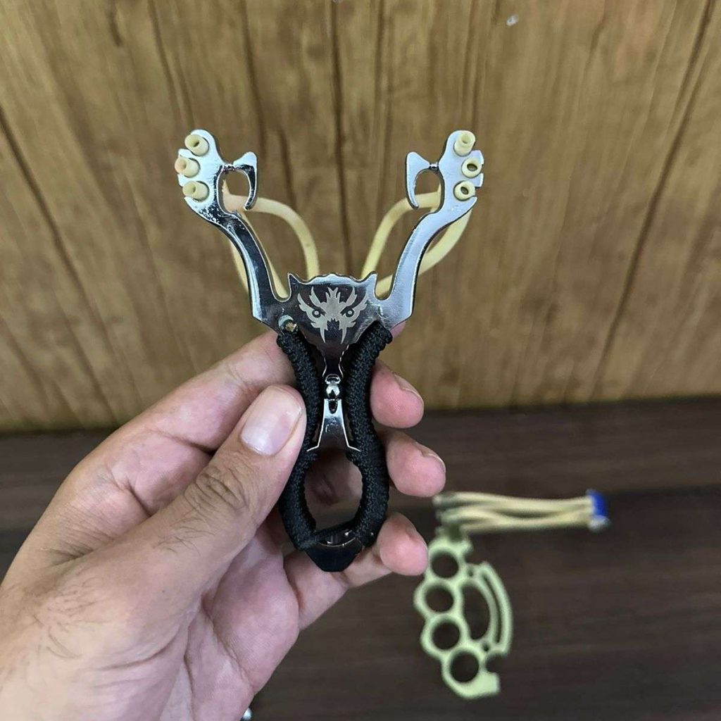 The Ultimate Slingshot Lot Imported Full Stainless Steel Body Laser Slingshot with Flat Rubber Band (Random design)