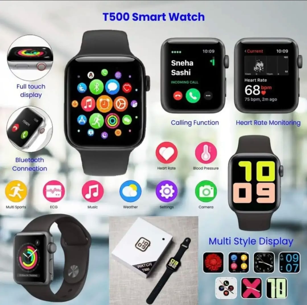 T500 Bluetooth Smart Watch Heart rate monitor Sports fitness tracking for Men and Women (Random Color)