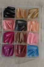 Artificial Nails 144 pcs With Nail Glue, Beautiful Fancy Fake Nails (Random color)