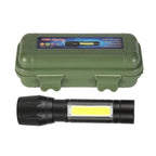 USB Charging XPE+COB LED Flashlight Lamp Torch With Clip Three Mode Zoomable Lamp Built in Battery with Box