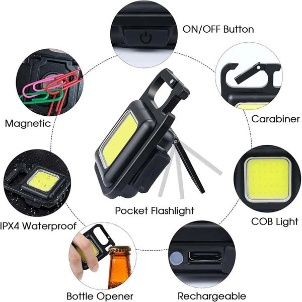Rechargeable Key-Chain Mini Cob LED Flashlight | LED Flashlight Key-Chain With Bottle Opener ( Black Color )