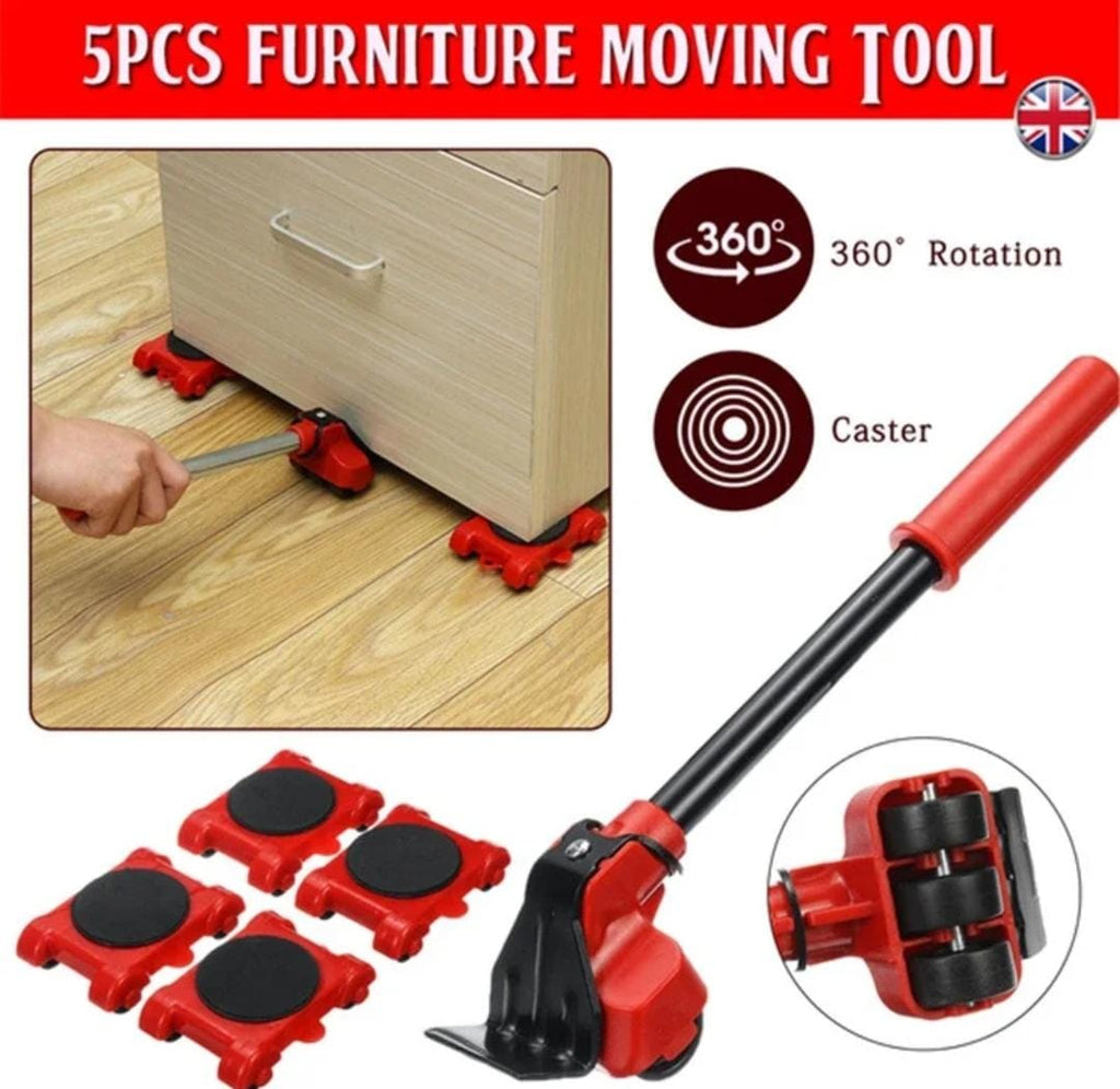 (5 in 1) Heavy Furniture Move Tool Transport Lifter Shifter Moving Kit Slider Remover Rolling Wheel Corner Mover Set