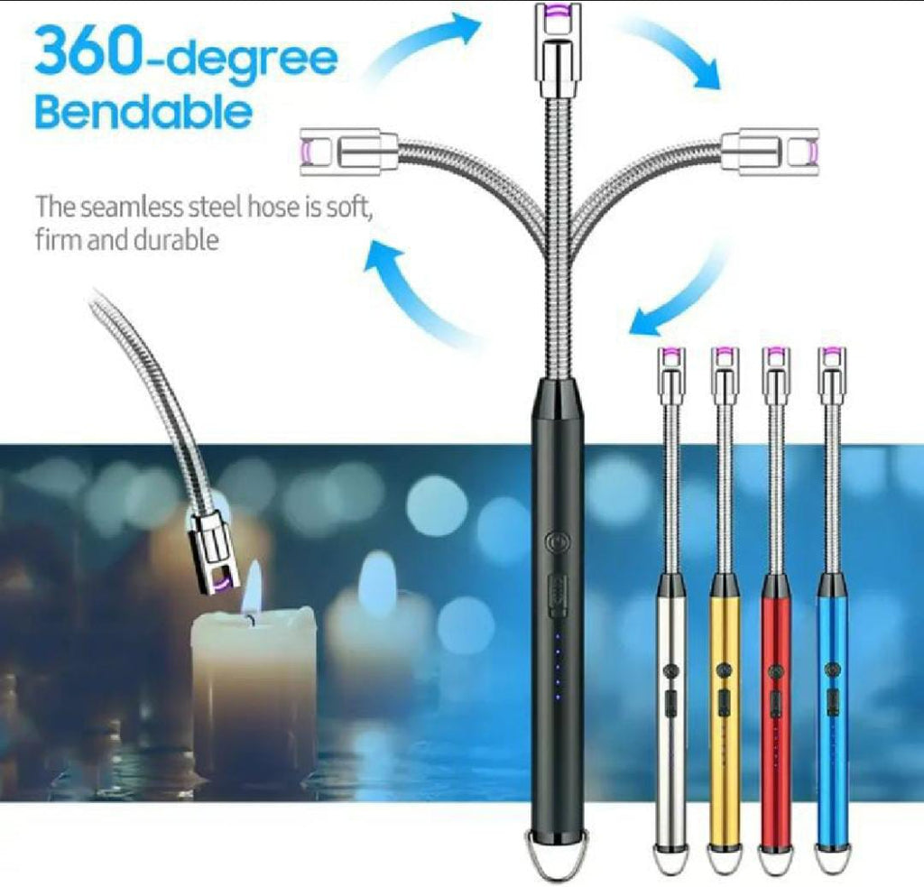 Arc Lighter With Usb Charging Cable | Flameless Windproof | LED Battery Display | Safety Switch | Rotate 360 Degrees ( Random Color )