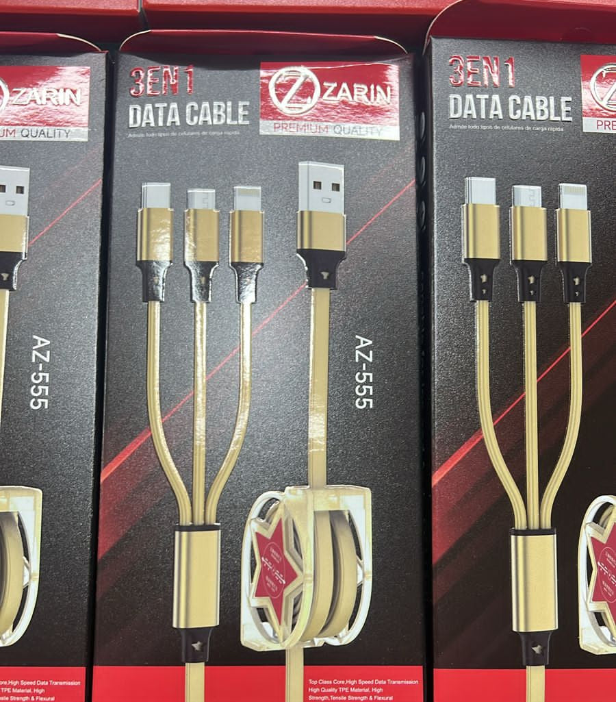 (AZ 555 )3 In 1 Fast Charging Cable Cord For iPhone   Micro USB Type C Charger Cable Multi Port Multiple Usb Charging Wire Line (random color)